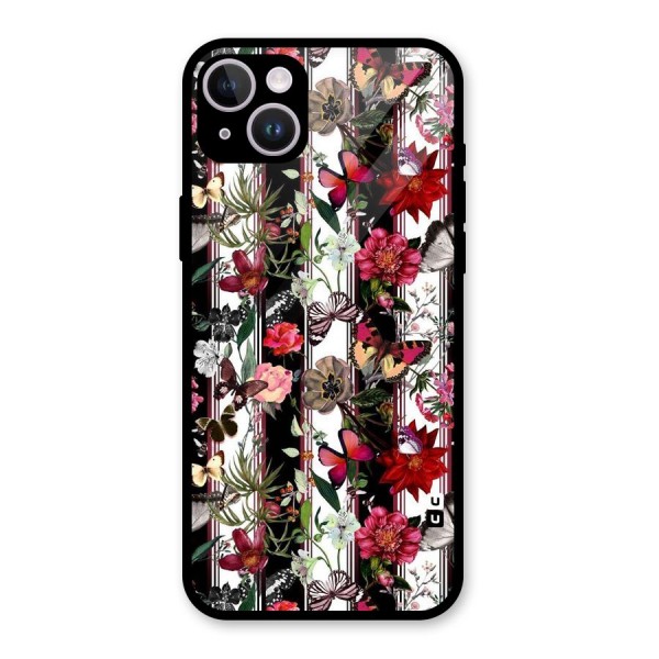 Butterfly Flowers Glass Back Case for iPhone 14 Plus