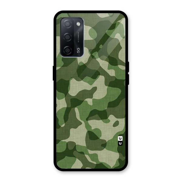 Camouflage Pattern Art Glass Back Case for Oppo A53s 5G