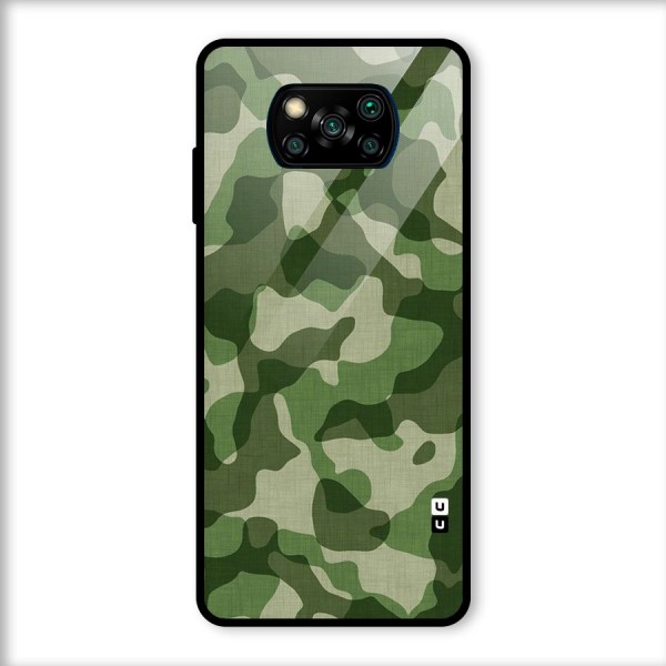 Camouflage Pattern Art Glass Back Case for Poco X3