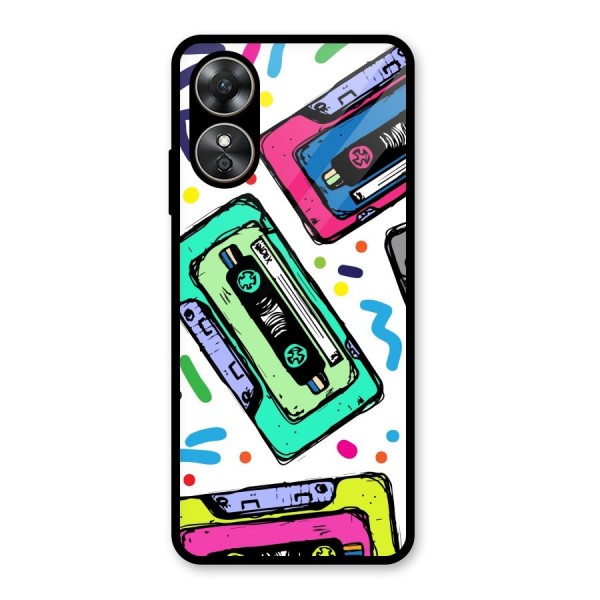 Cassette Pattern Glass Back Case for Oppo A17