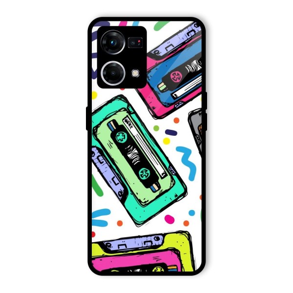 Cassette Pattern Glass Back Case for Oppo F21 Pro 4G