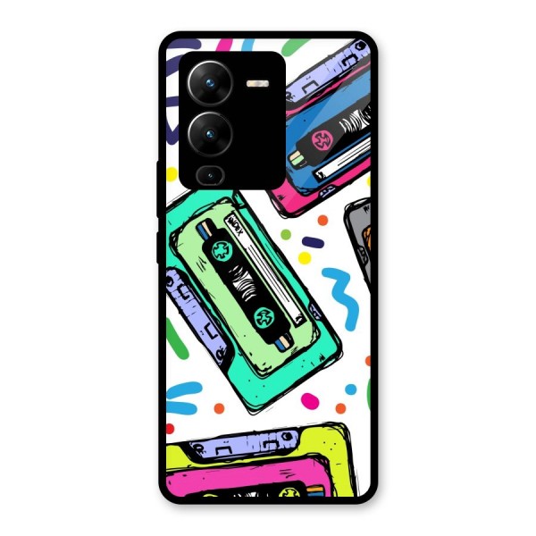 Cassette Pattern Glass Back Case for Vivo V25 Pro