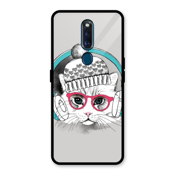 Cat Headphones Glass Back Case for Oppo F11 Pro