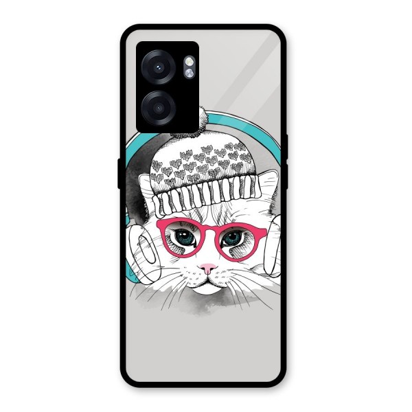 Cat Headphones Glass Back Case for Oppo K10 (5G)