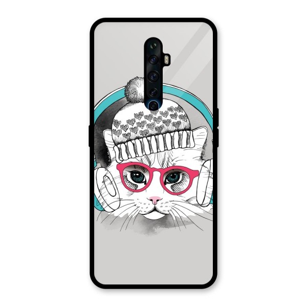 Cat Headphones Glass Back Case for Oppo Reno2 Z