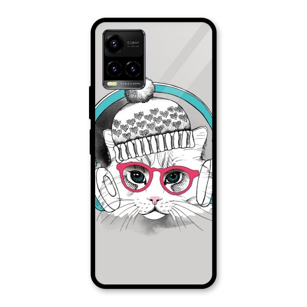 Cat Headphones Glass Back Case for Vivo Y21 2021