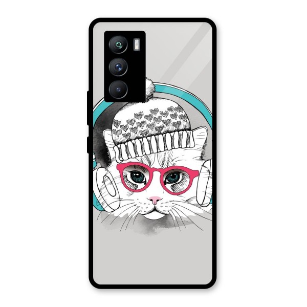 Cat Headphones Glass Back Case for Vivo iQOO 9 SE