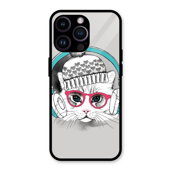 Cat Headphones Glass Back Case for iPhone 14 Pro Max