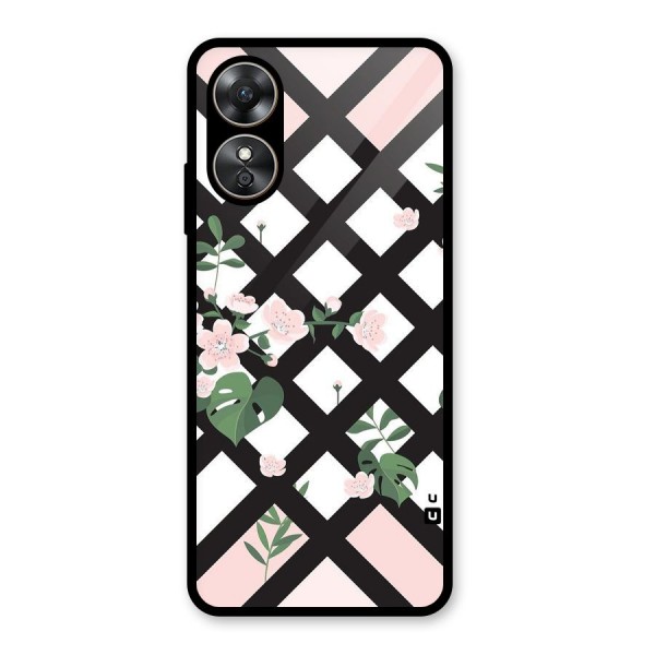 Check Floral Stripes Glass Back Case for Oppo A17