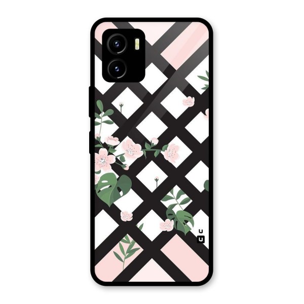 Check Floral Stripes Glass Back Case for Vivo Y15s