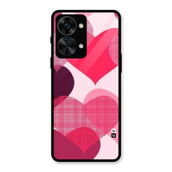 Check Pink Hearts Glass Back Case for OnePlus Nord 2T