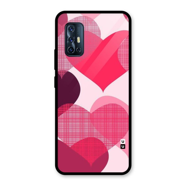 Check Pink Hearts Glass Back Case for Vivo V17