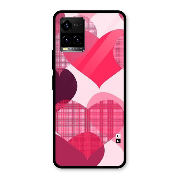 Check Pink Hearts Glass Back Case for Vivo Y21 2021