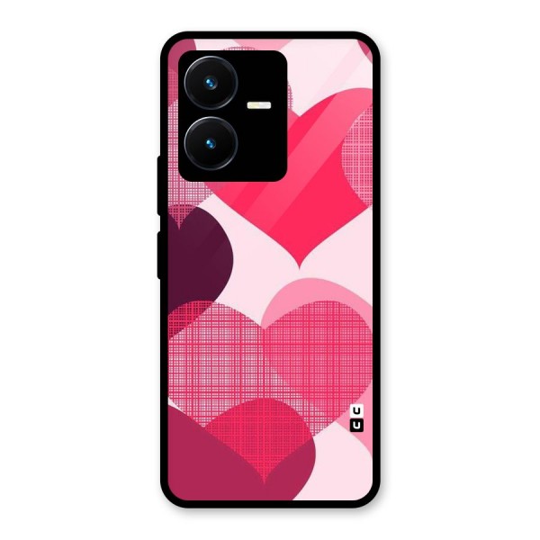 Check Pink Hearts Glass Back Case for Vivo Y22