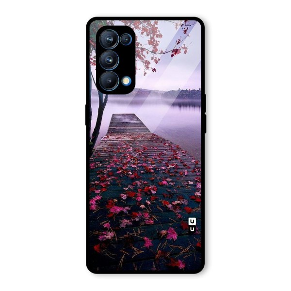Cherry Blossom Dock Glass Back Case for Oppo Reno5 Pro 5G