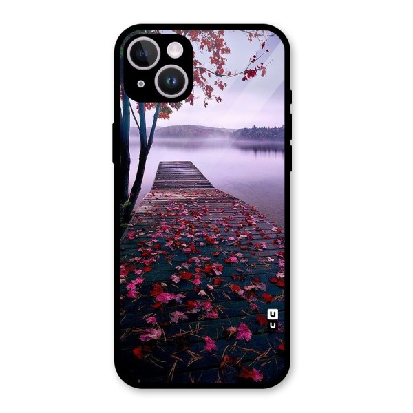 Cherry Blossom Dock Glass Back Case for iPhone 14 Plus