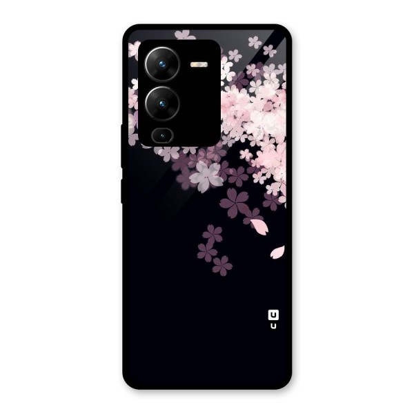 Cherry Flowers Pink Glass Back Case for Vivo V25 Pro