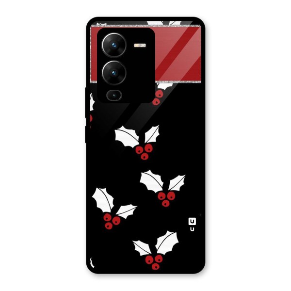 Cherry Leaf Design Glass Back Case for Vivo V25 Pro