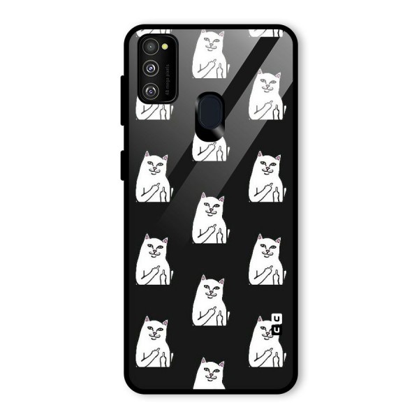 Chill Cat Pattern Glass Back Case for Galaxy M21