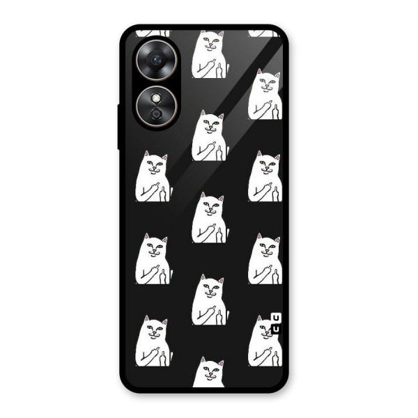 Chill Cat Pattern Glass Back Case for Oppo A17