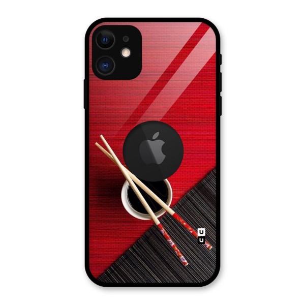 Chopstick Design Glass Back Case for iPhone 11 Logo Cut