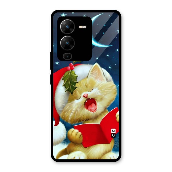 Christmas Cat Glass Back Case for Vivo V25 Pro