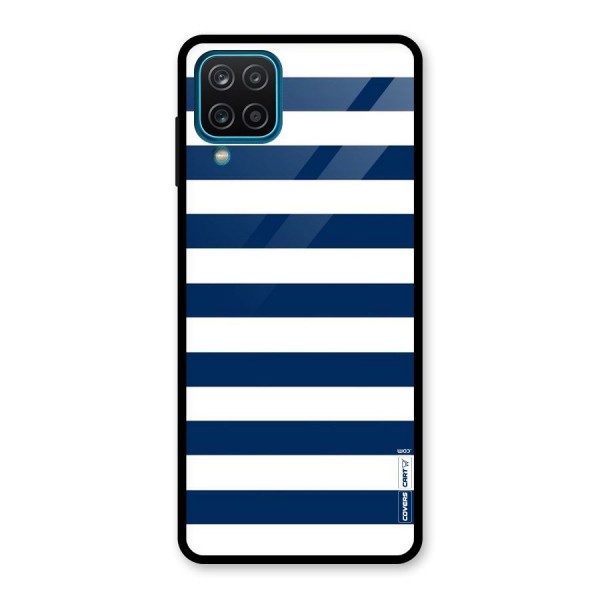 Classic Blue White Stripes Glass Back Case for Galaxy A12