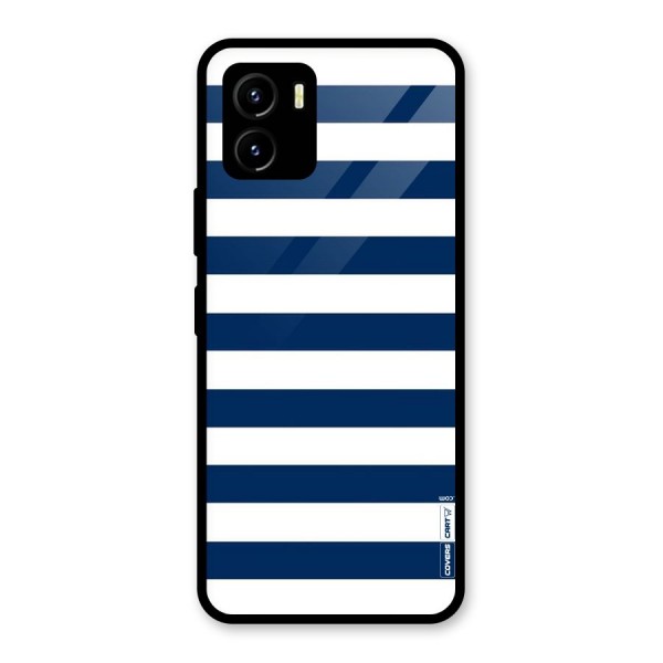 Classic Blue White Stripes Glass Back Case for Vivo Y15s