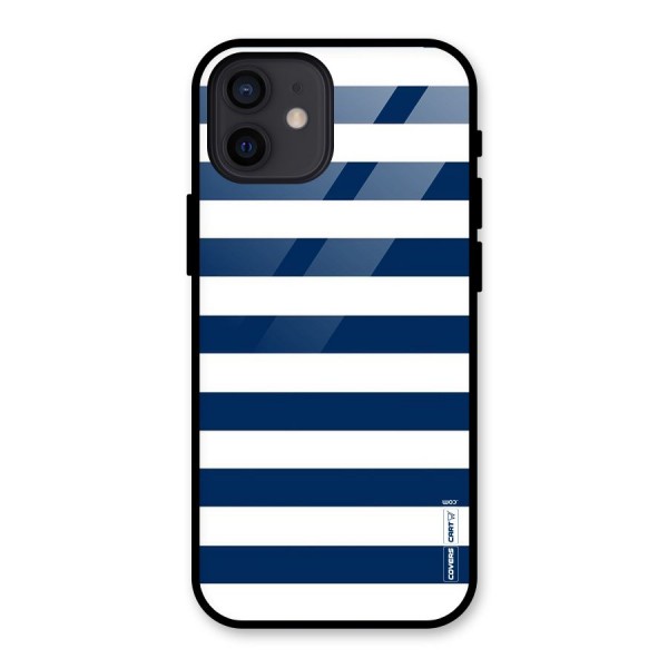 Classic Blue White Stripes Glass Back Case for iPhone 12