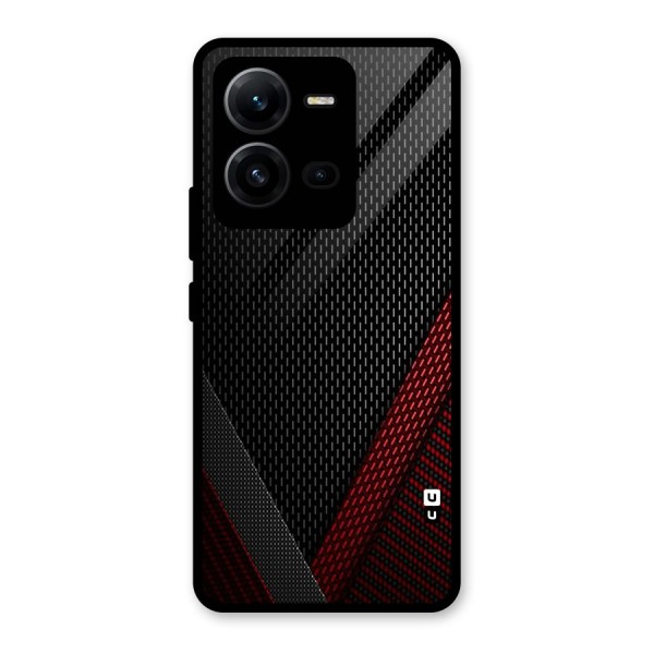 Classy Black Red Design Glass Back Case for Vivo V25