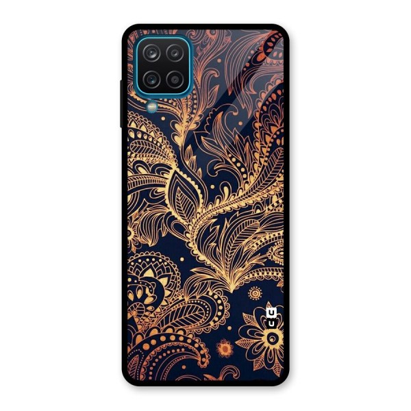 Classy Golden Leafy Design Glass Back Case for Galaxy A12