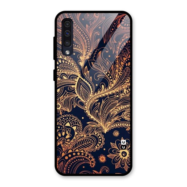 Classy Golden Leafy Design Glass Back Case for Galaxy A50s