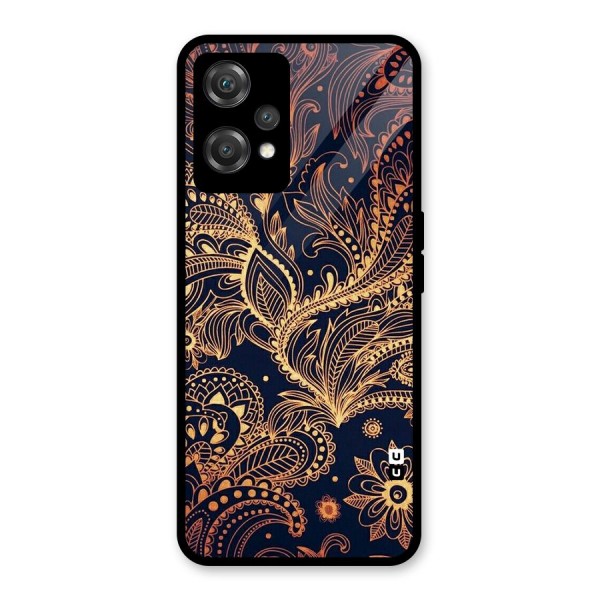 Classy Golden Leafy Design Glass Back Case for OnePlus Nord CE 2 Lite 5G