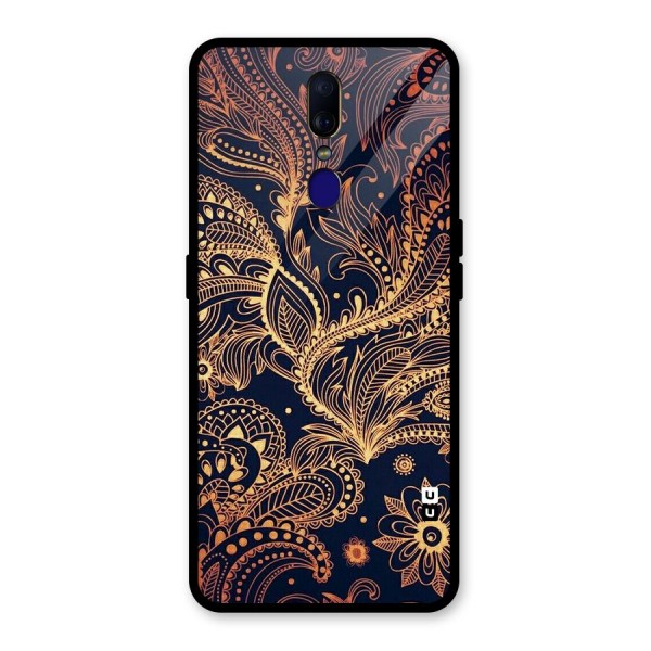 Classy Golden Leafy Design Glass Back Case for Oppo F11