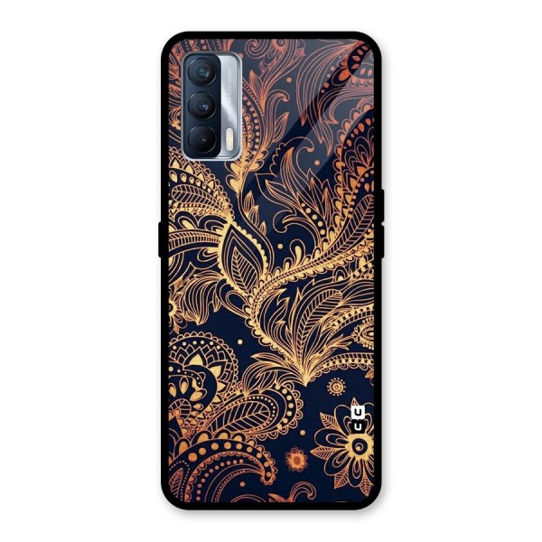 Classy Golden Leafy Design Glass Back Case for Realme X7