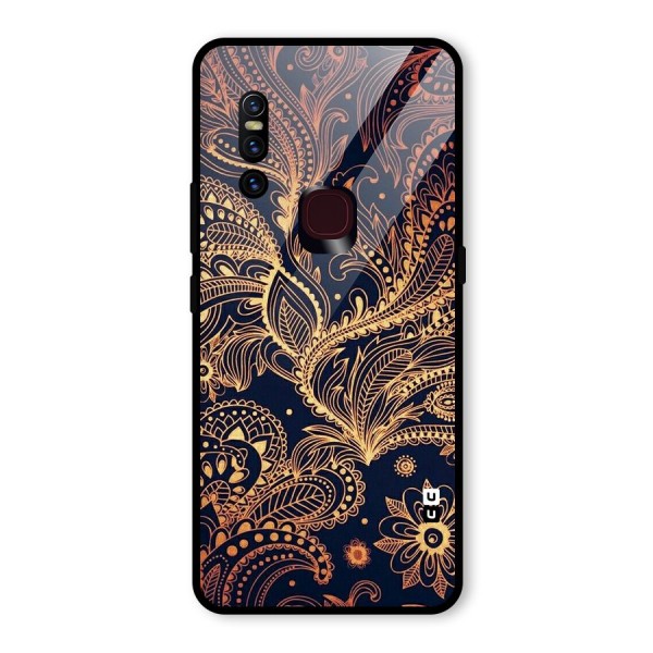 Classy Golden Leafy Design Glass Back Case for Vivo V15