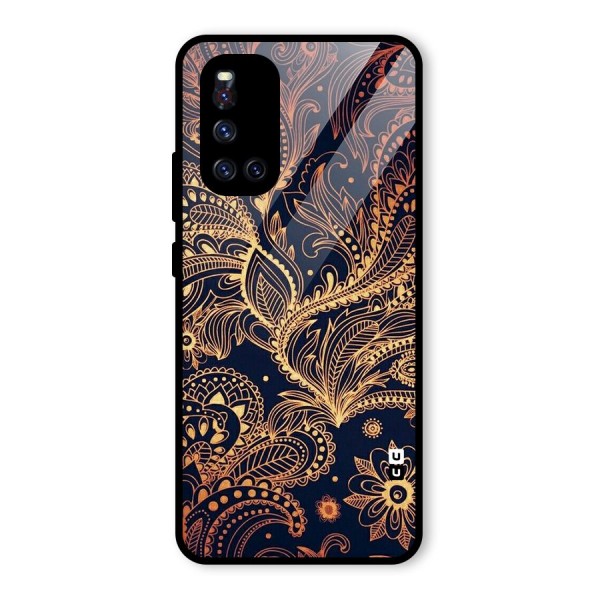 Classy Golden Leafy Design Glass Back Case for Vivo V19