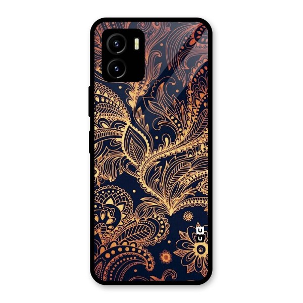 Classy Golden Leafy Design Glass Back Case for Vivo Y15s