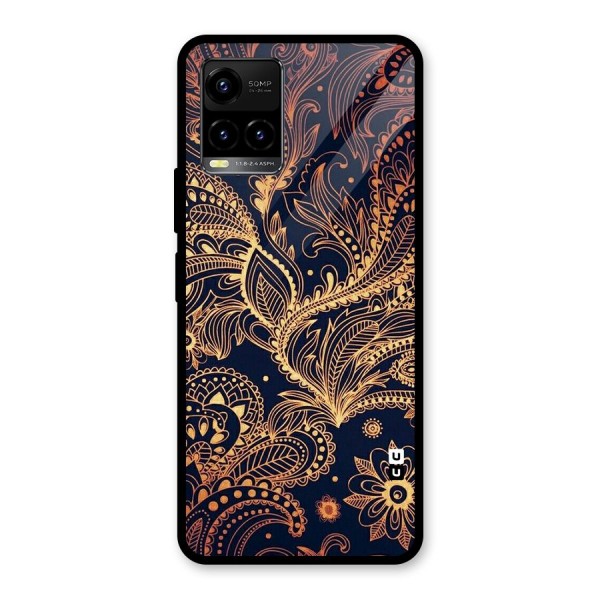 Classy Golden Leafy Design Glass Back Case for Vivo Y21A