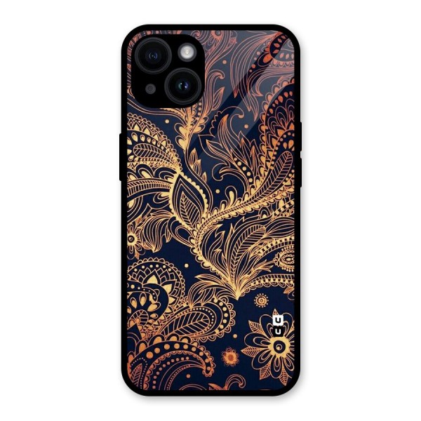 Classy Golden Leafy Design Glass Back Case for iPhone 14