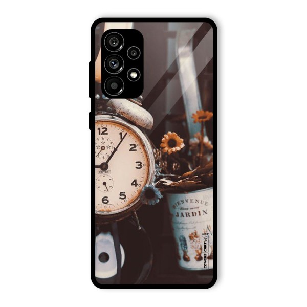 Clock And Flowers Glass Back Case for Galaxy A73 5G