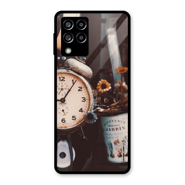 Clock And Flowers Glass Back Case for Galaxy M53 5G