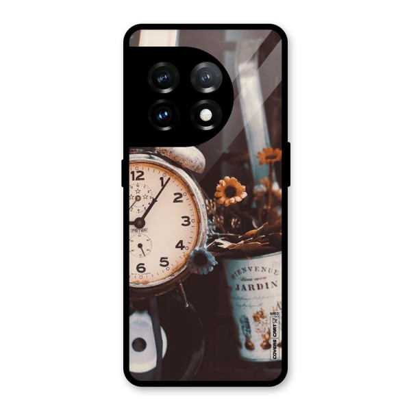 Clock And Flowers Glass Back Case for OnePlus 11