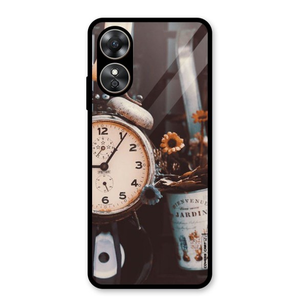 Clock And Flowers Glass Back Case for Oppo A17