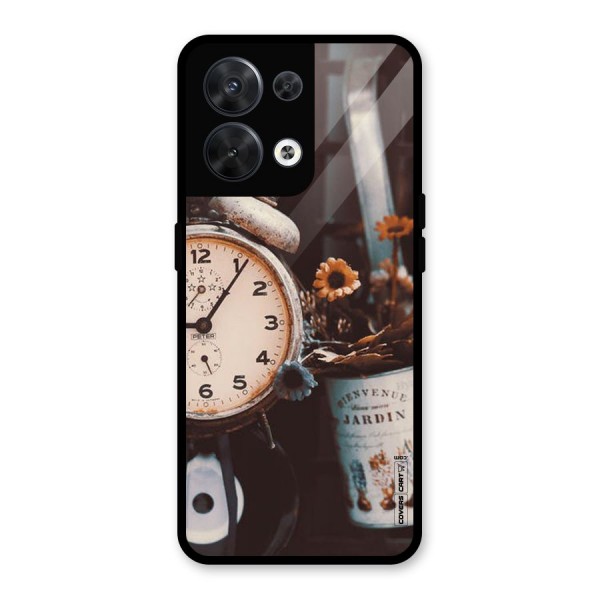 Clock And Flowers Glass Back Case for Oppo Reno8 5G