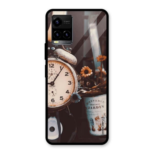 Clock And Flowers Glass Back Case for Vivo Y21 2021