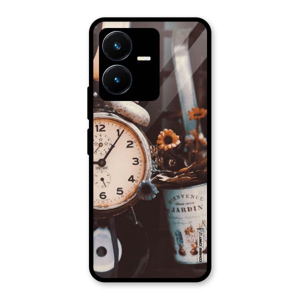 Clock And Flowers Glass Back Case for Vivo Y22