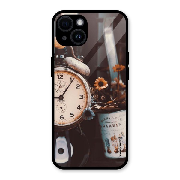 Clock And Flowers Glass Back Case for iPhone 14