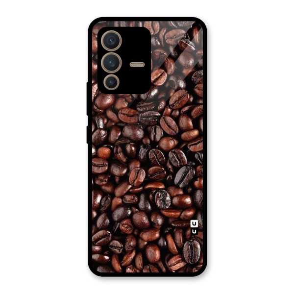 Coffee Beans Texture Glass Back Case for Vivo V23 5G