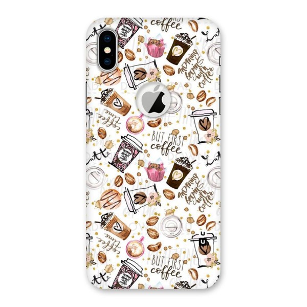 Coffee Pattern Back Case for iPhone XS Logo Cut